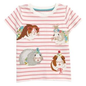 Mini Boden Appliqué t-shirt Ivory/ Formica Pink Guinea Pig size 6-7y 122 cm